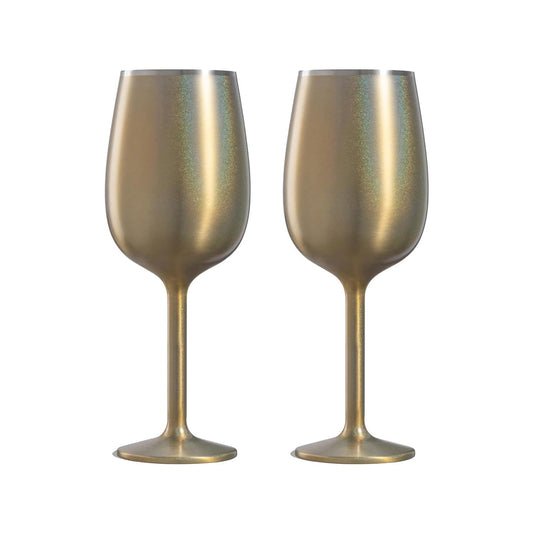 Stainless Steel Stemmed Wine Glass, Set of 2 - Gold