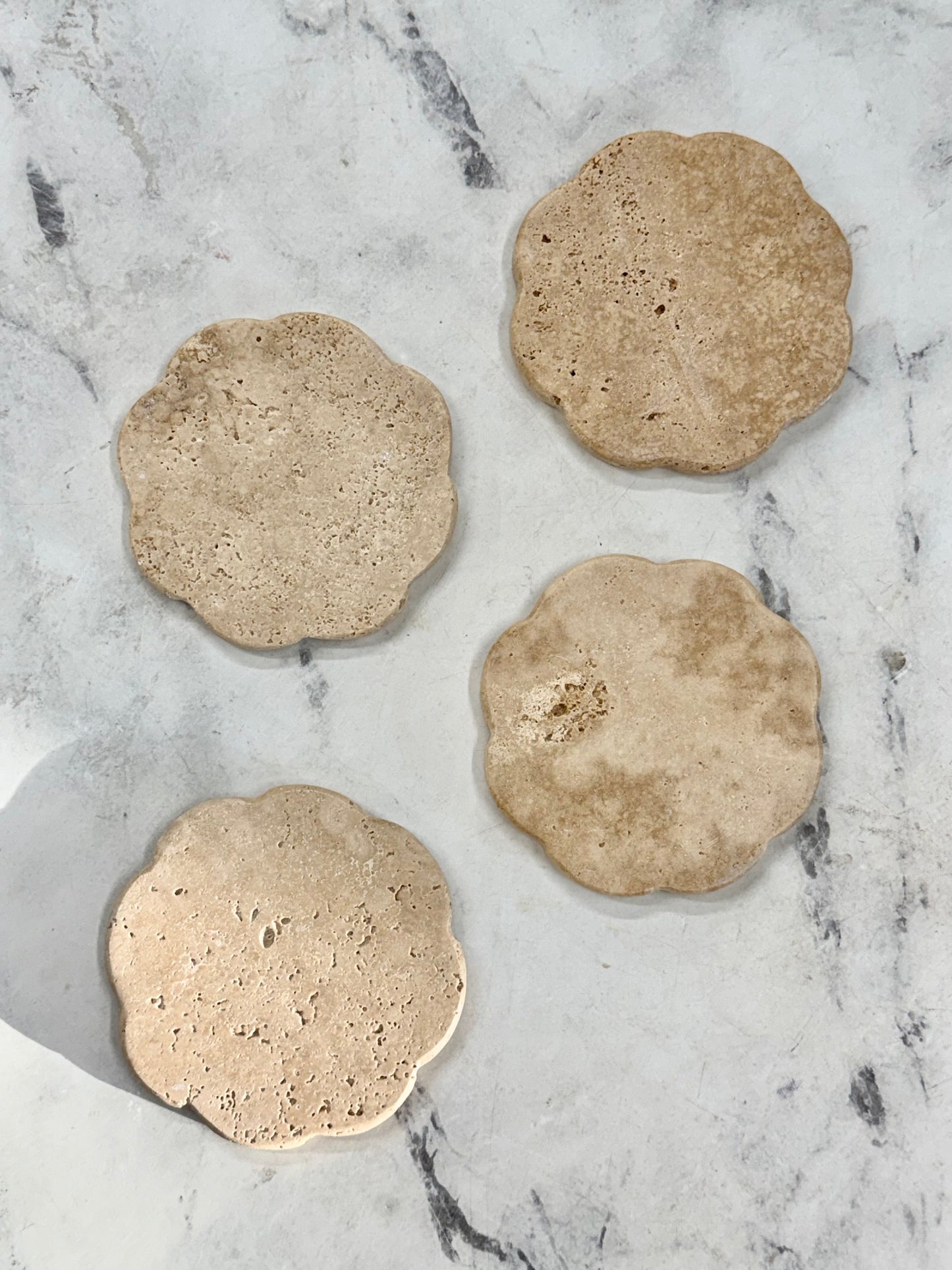 Scalloped Travertine Coaster, Set of 4