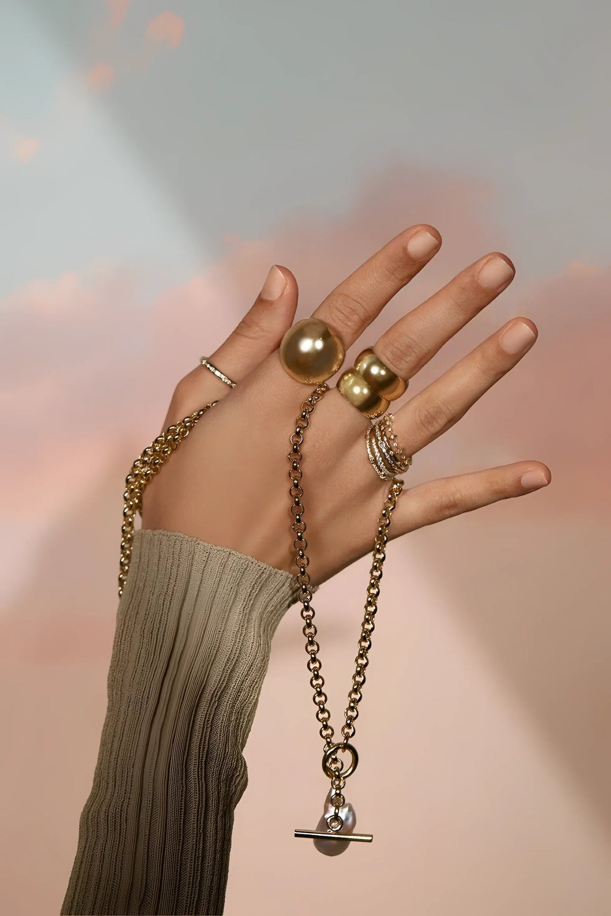 Micro Royal Toggle & Xl Baroque Pearl Pendant Necklace