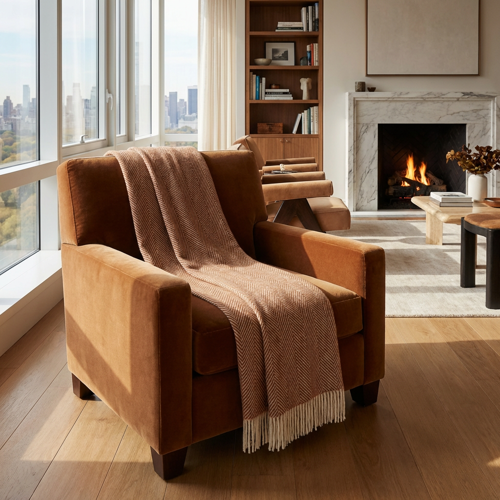 Southampton Home Merino Wool Herringbone Throw (Rust)