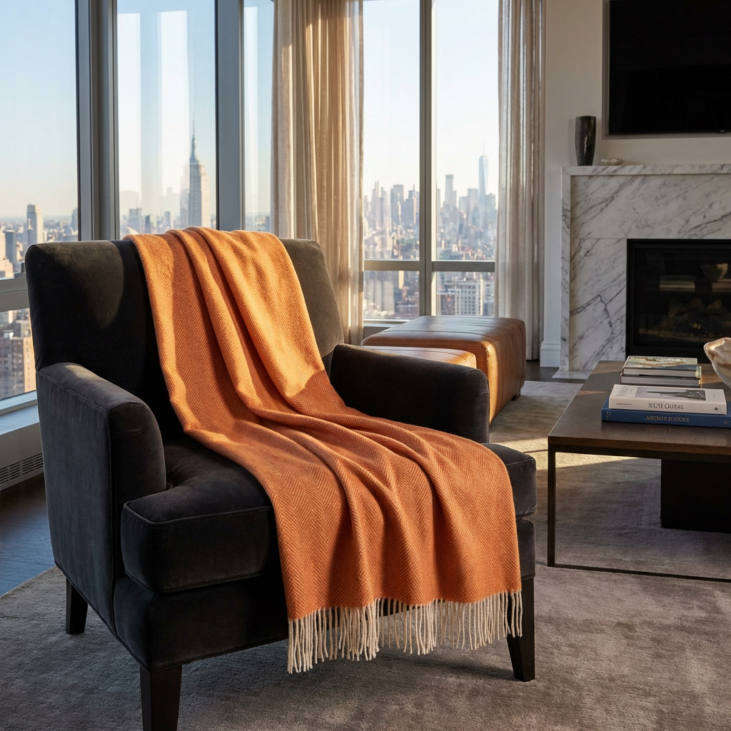 Southampton Home Merino Wool Herringbone Throw (Heirloom Tomato)
