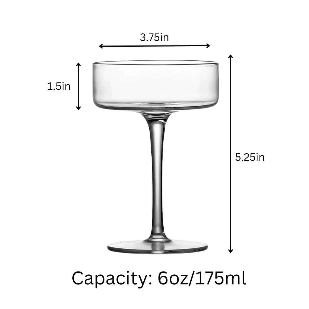 Clear Cocktail Martini Coupe Glass - 6.5oz (Set of 2 or 4)
