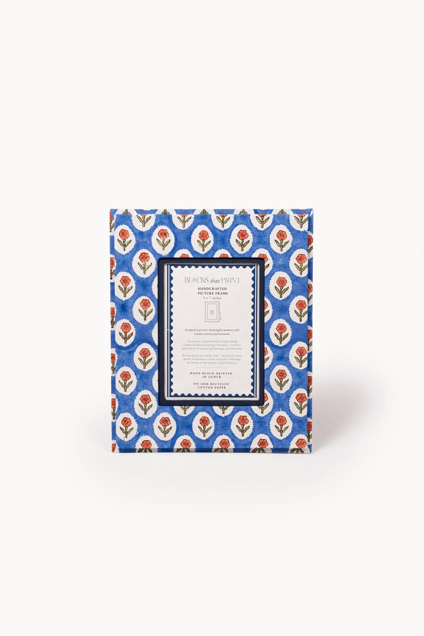 Large Block Print Photo Frame (5 x 7) - Cobalt Marigold
