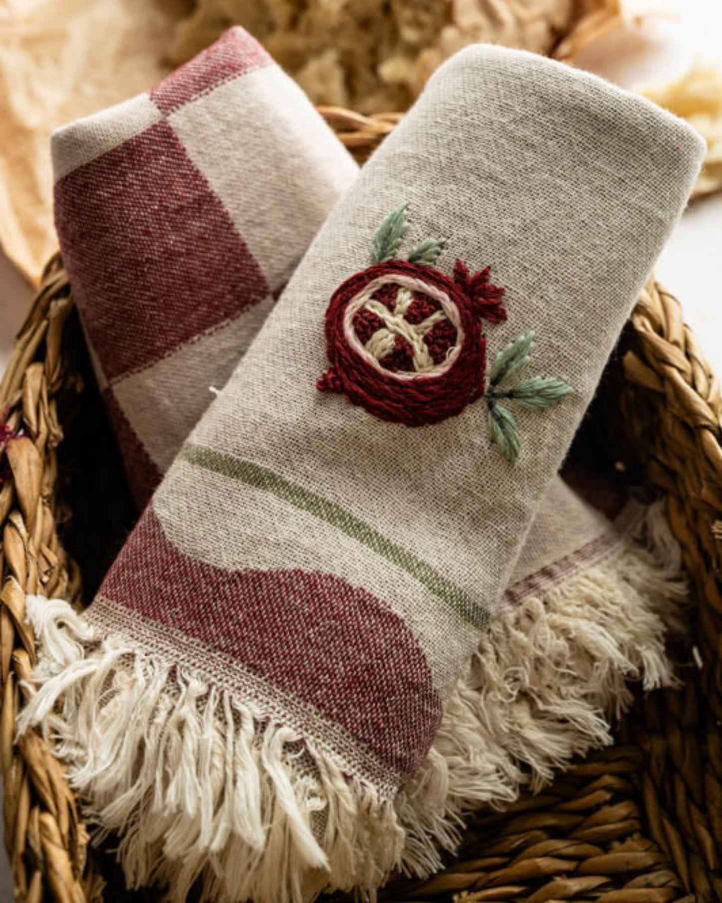 Pomegranate Hand-Stitched Towel Set