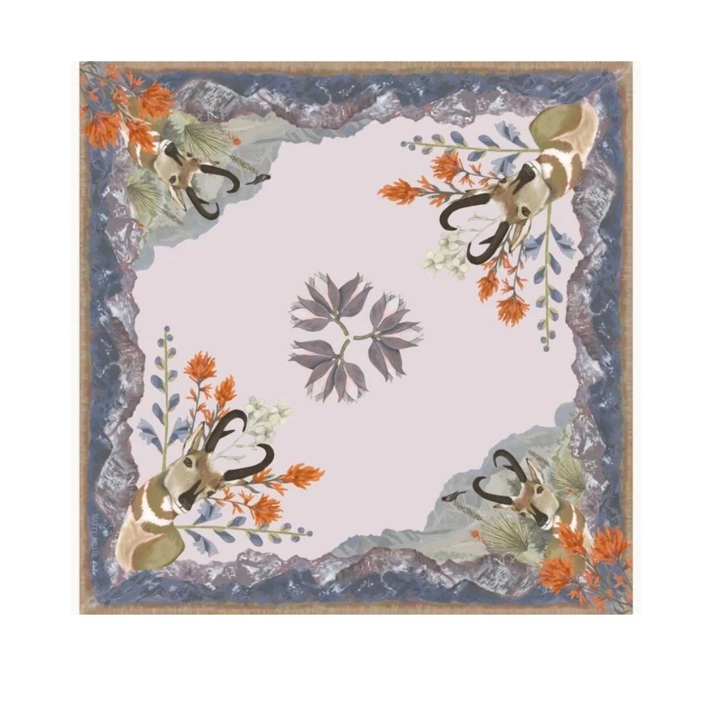 100% Silk Scarf: San Luis - Landscape Wildlife Floral