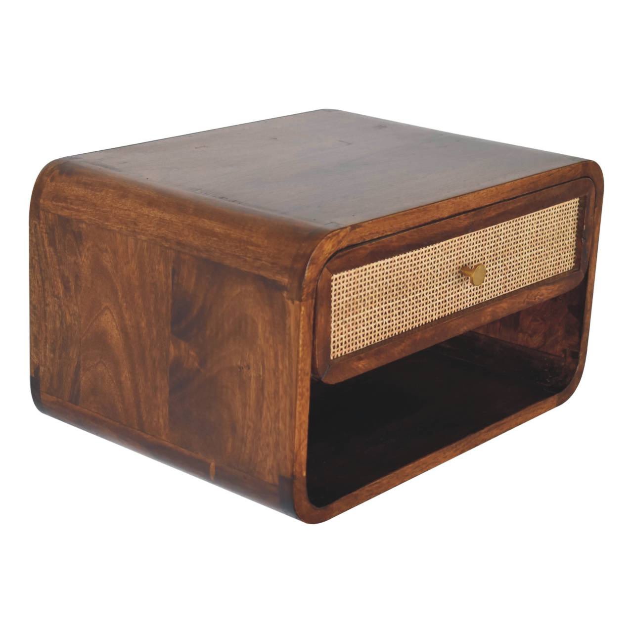 Solid Wood Chestnut Wall-Mounted Open Woven Bedside Table