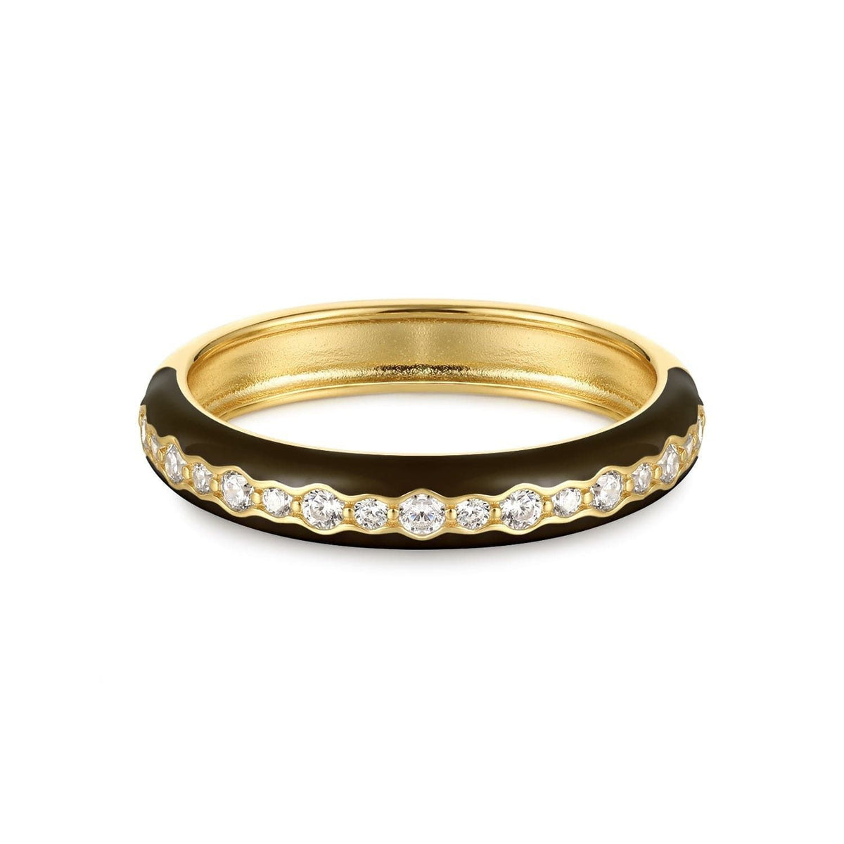 Thin Black Enamel & CZ Channel Ring