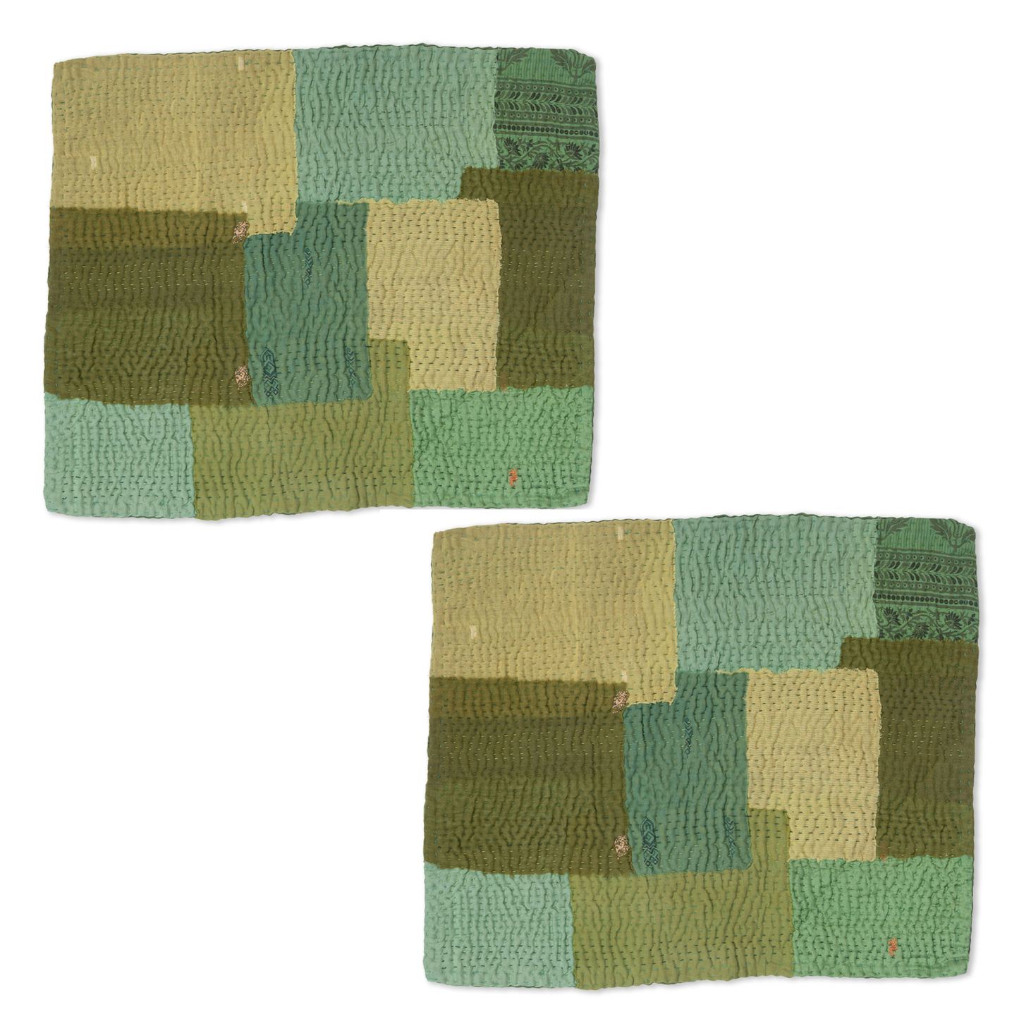 S/2 Mosaic Fray Patch Vintage Kantha Placemat - Lime Green
