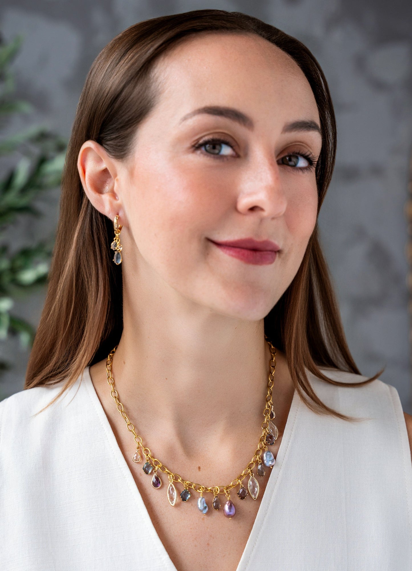 Colorful Gemstone and Pearl Charm Necklace