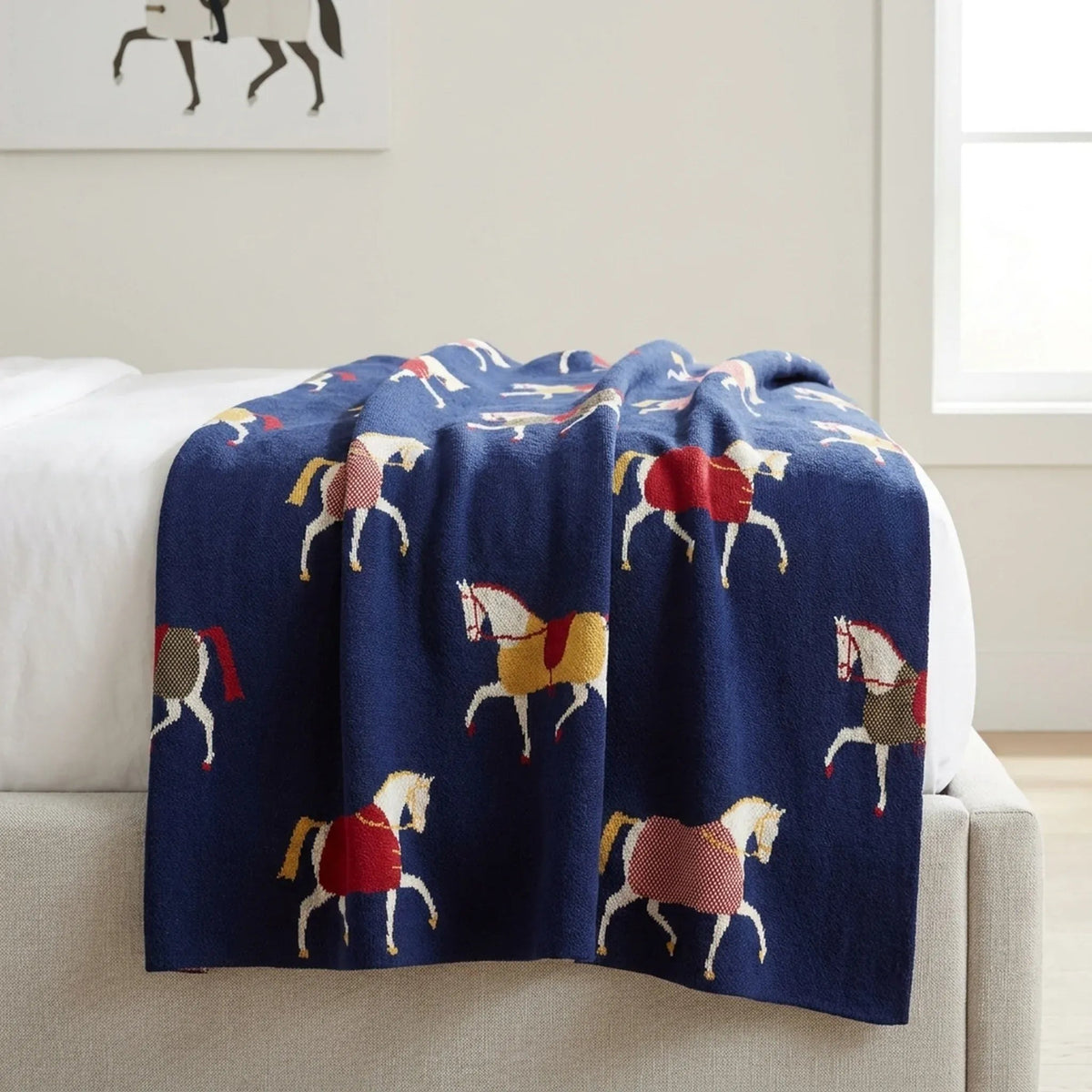 Equestrian Cavalcade - Cotton Sustainable Knit Traditional Throw Blanket