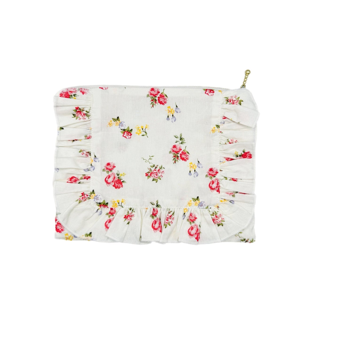 English Rose Posy|Timeless Floral Ruffle Zipper Pouch