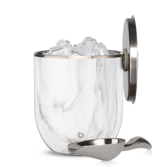 Stainless Steel Ice Bucket with Lid and Scoop, Marble
