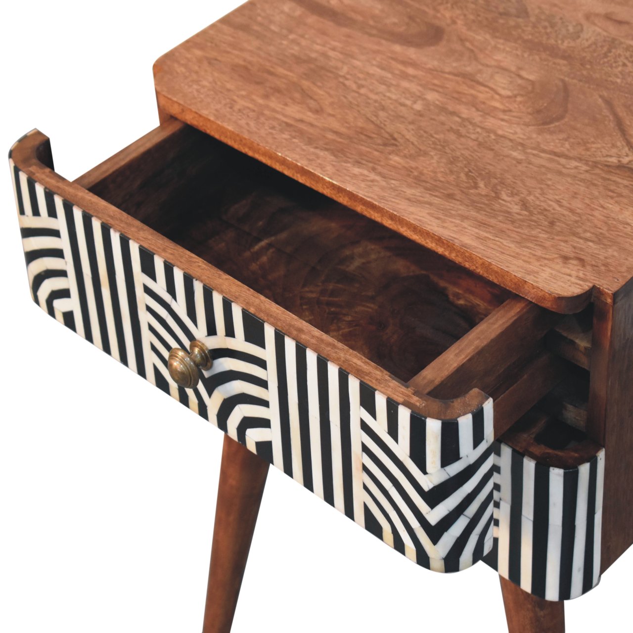Solid Wood Honey Caramel Edessa Bone Inlay Bedside Table