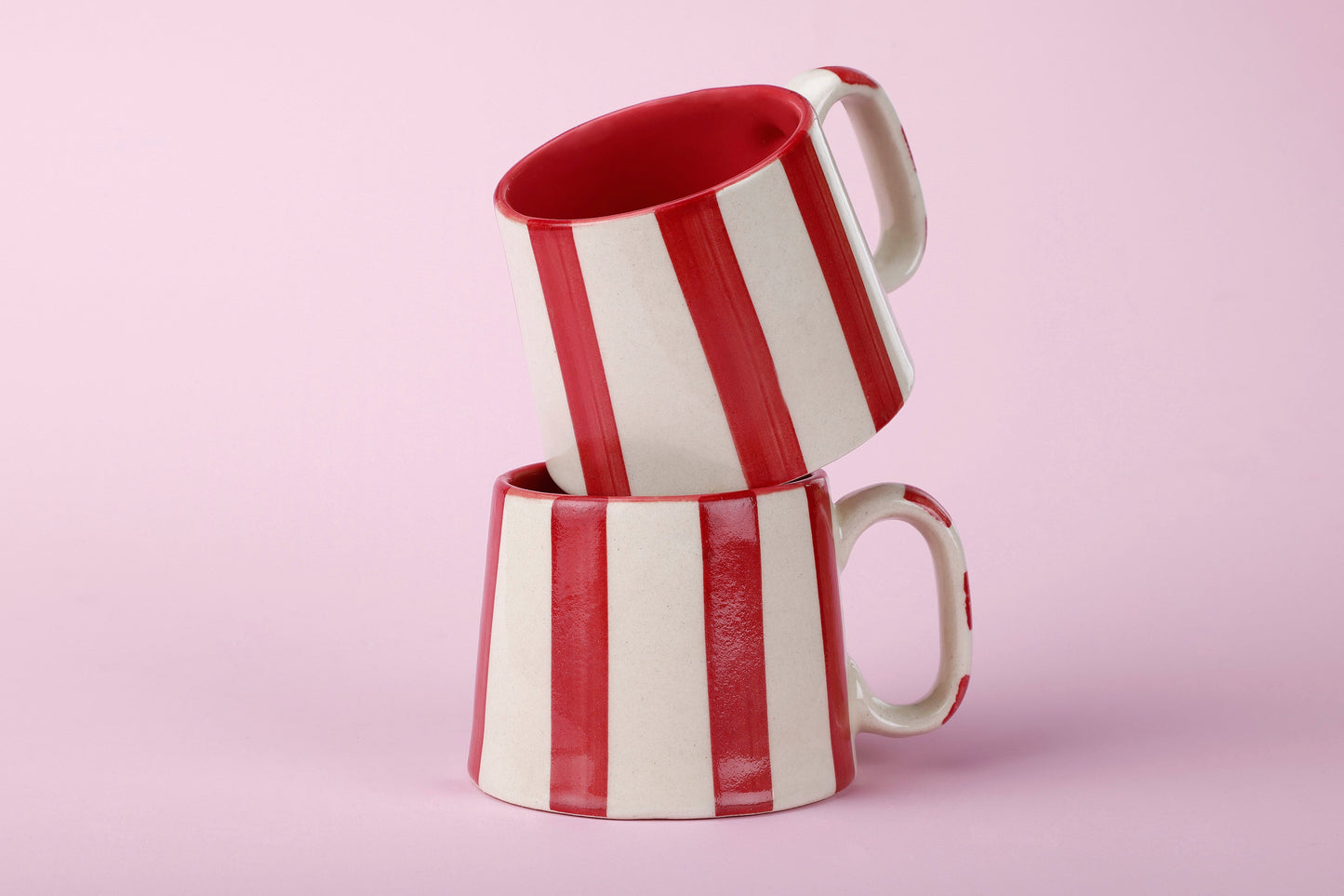 Ceramic Red Stripe  Coffee cup - 3.5 x 2.5 Inches ( Set of 2 )
