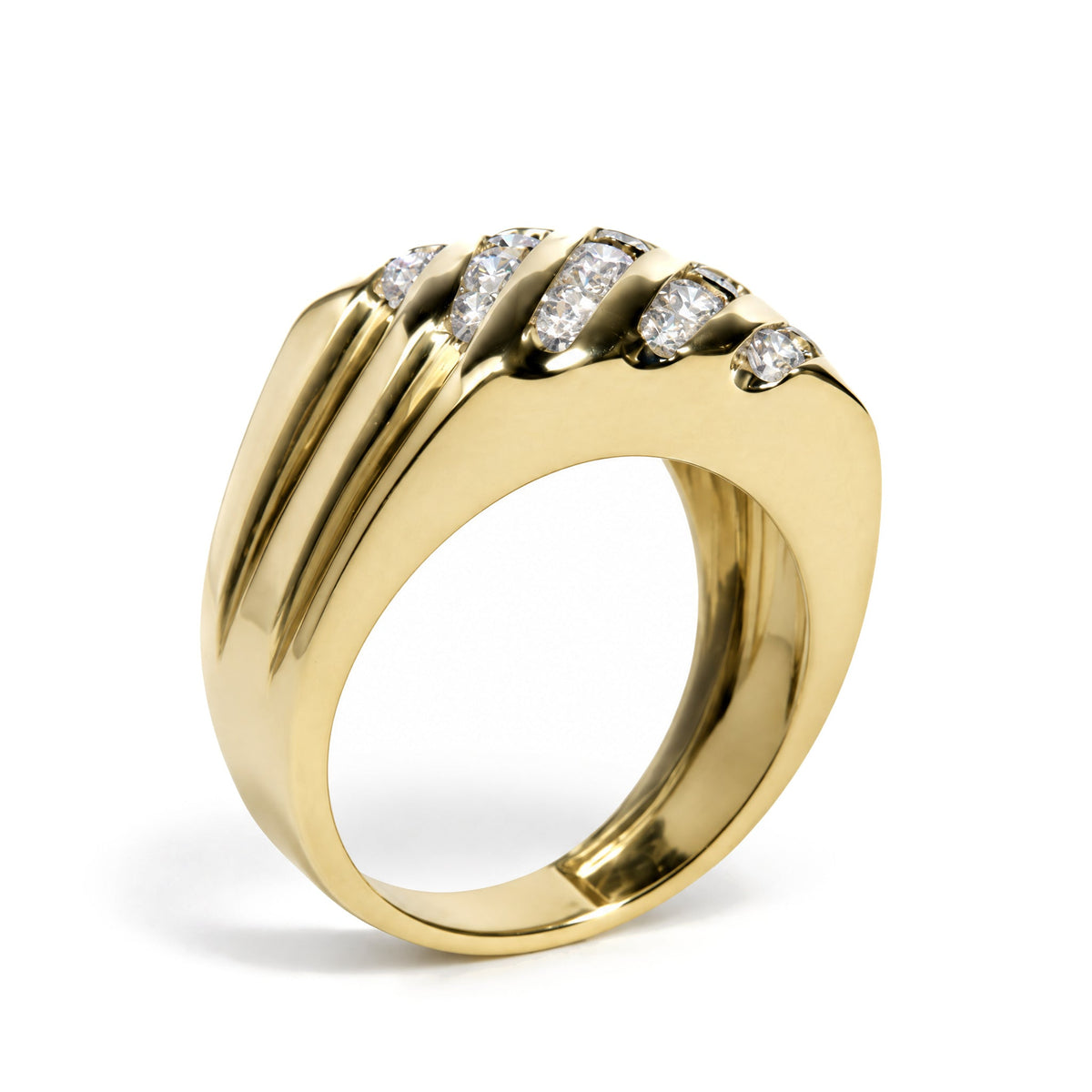 Men's 10K Yellow Gold 1.00 Cttw Channel Set Diamond 5 Row Band Ring