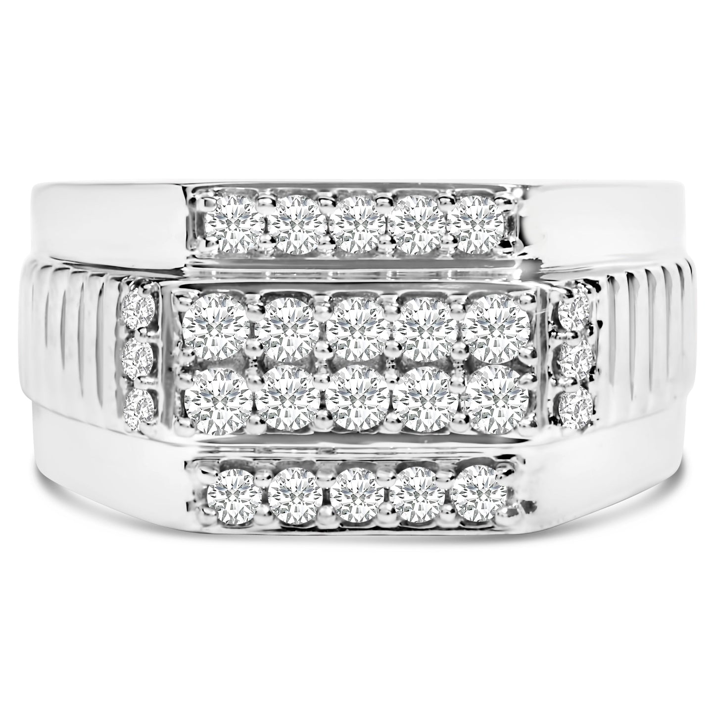 Men's .925 Sterling Silver 1.00 Cttw Diamond Multi Row Band Ring -Size 10