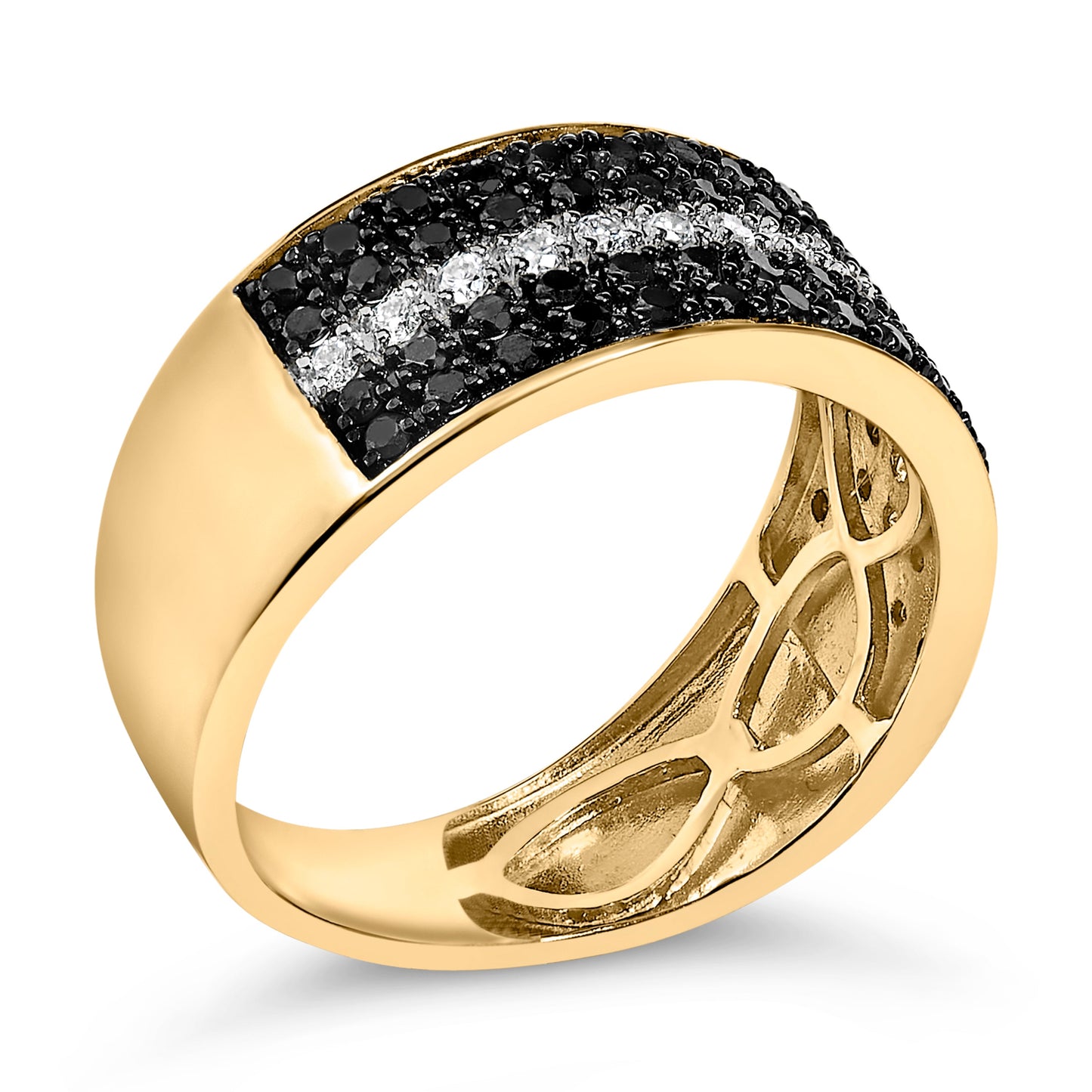 Men's 14K Yellow Gold Plated .925 Sterling Silver 1.00 Cttw White and Black Diamond Cluster Ring