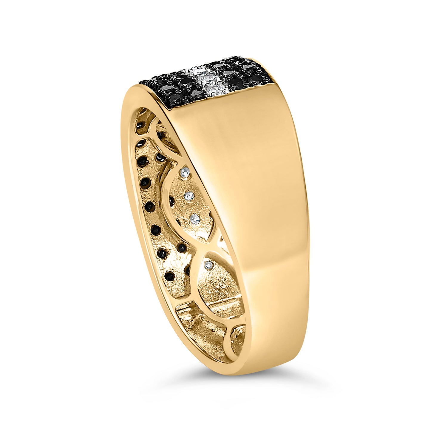 Men's 10K Yellow Gold 1.00 Cttw White and Black Diamond Cluster Ring