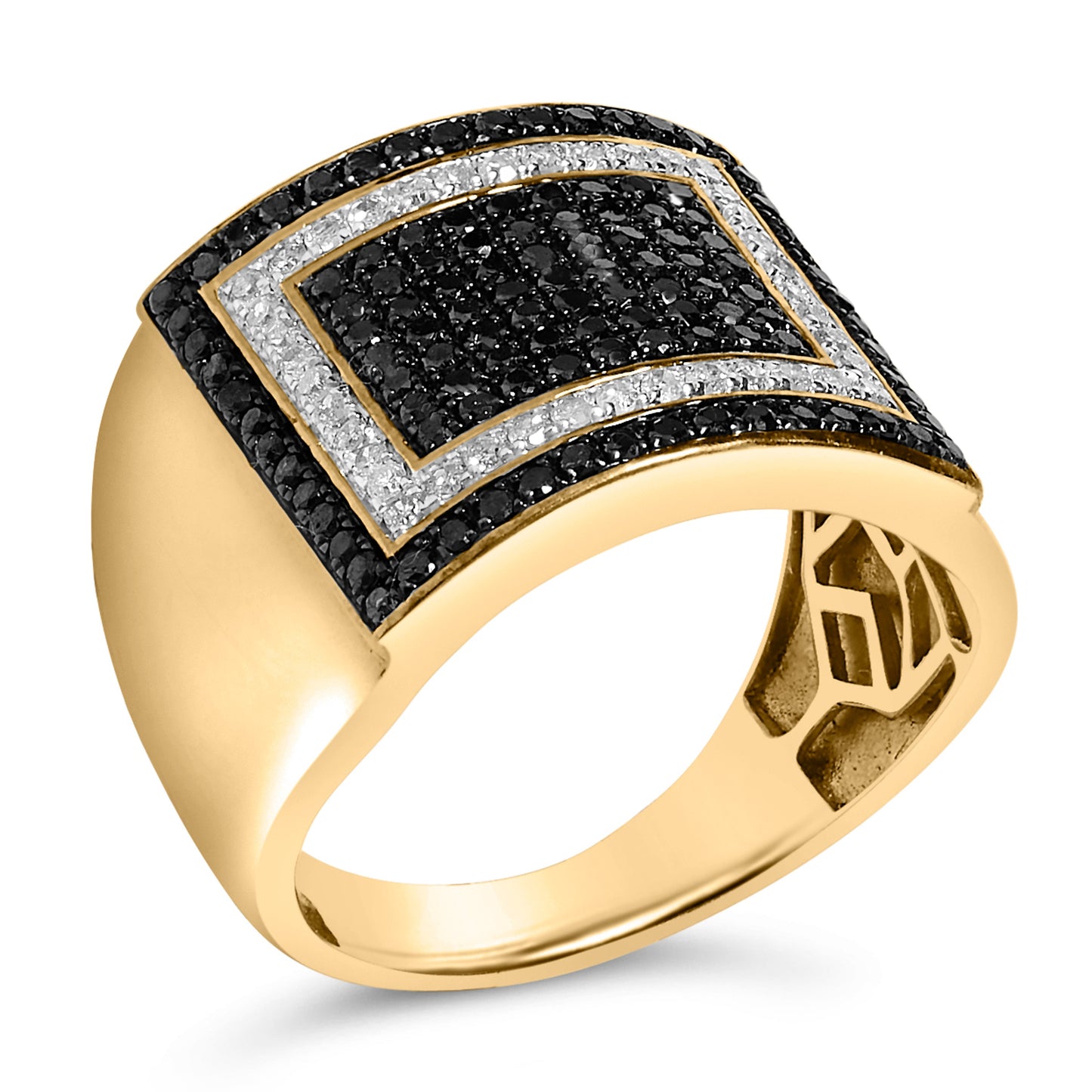 Men's 10K Yellow Gold 1 1/4 Cttw White and Black Diamond Geometric Ring