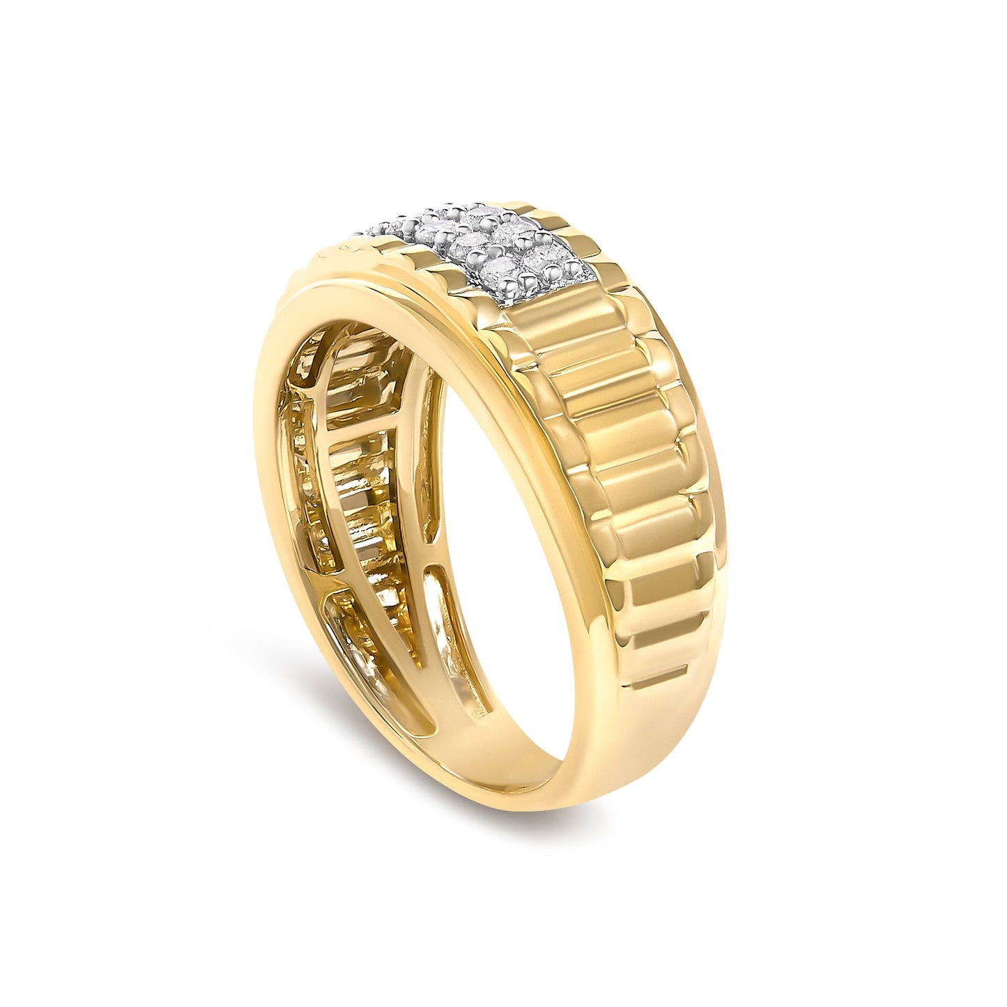 Men's 14K Yellow Gold Plated Sterling Silver 3/8 Cttw Diamond Ribbed Band Ring