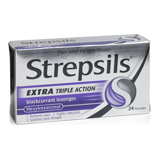 Strepsils Extra Triple Action Blackcurrant 24 Lozenges