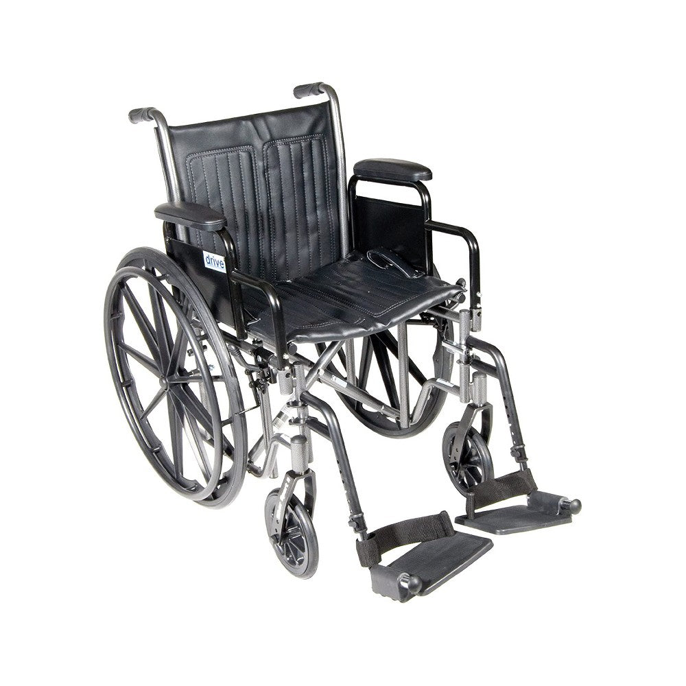 Drive Medical Silver Sport 2 Wheelchair, Detachable Desk Arms, Swing Away Footrests, 20" Seat