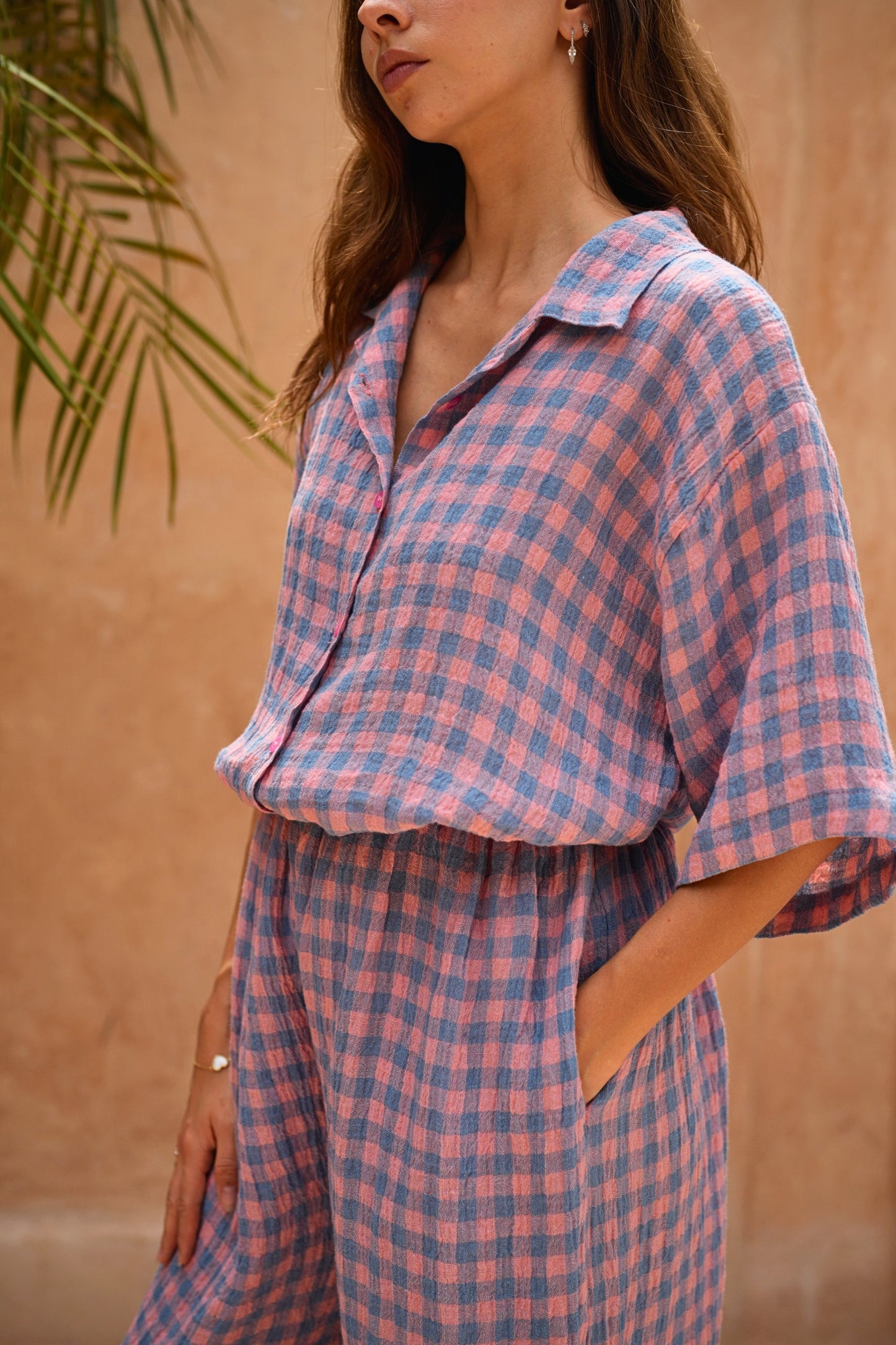 Vanessa Linen Gingham Balloon Pants in Lavender