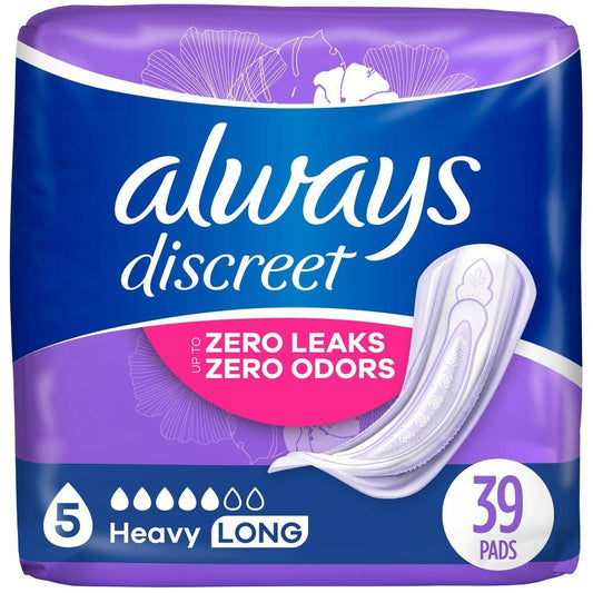 Always Discreet Incontinence Pads For Women - Heavy Absorbency - Long Length