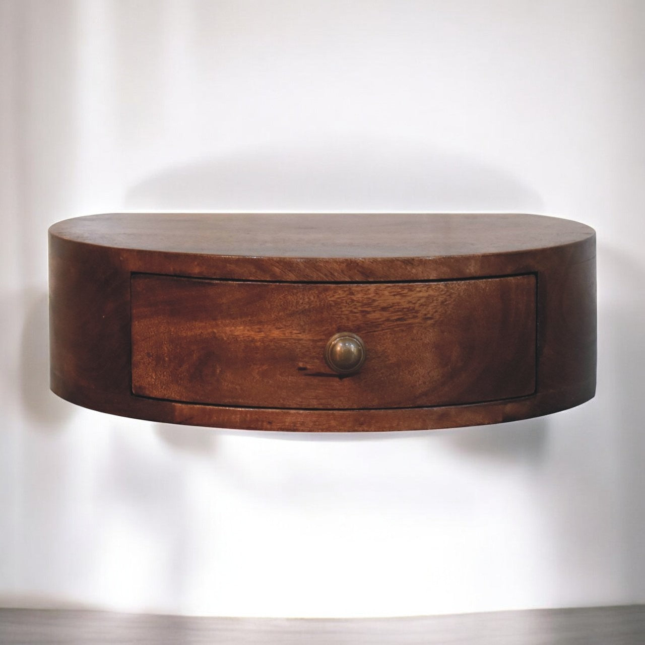 Solid Wood Honey Caramel Wall-Mounted Rounded Bedside Table