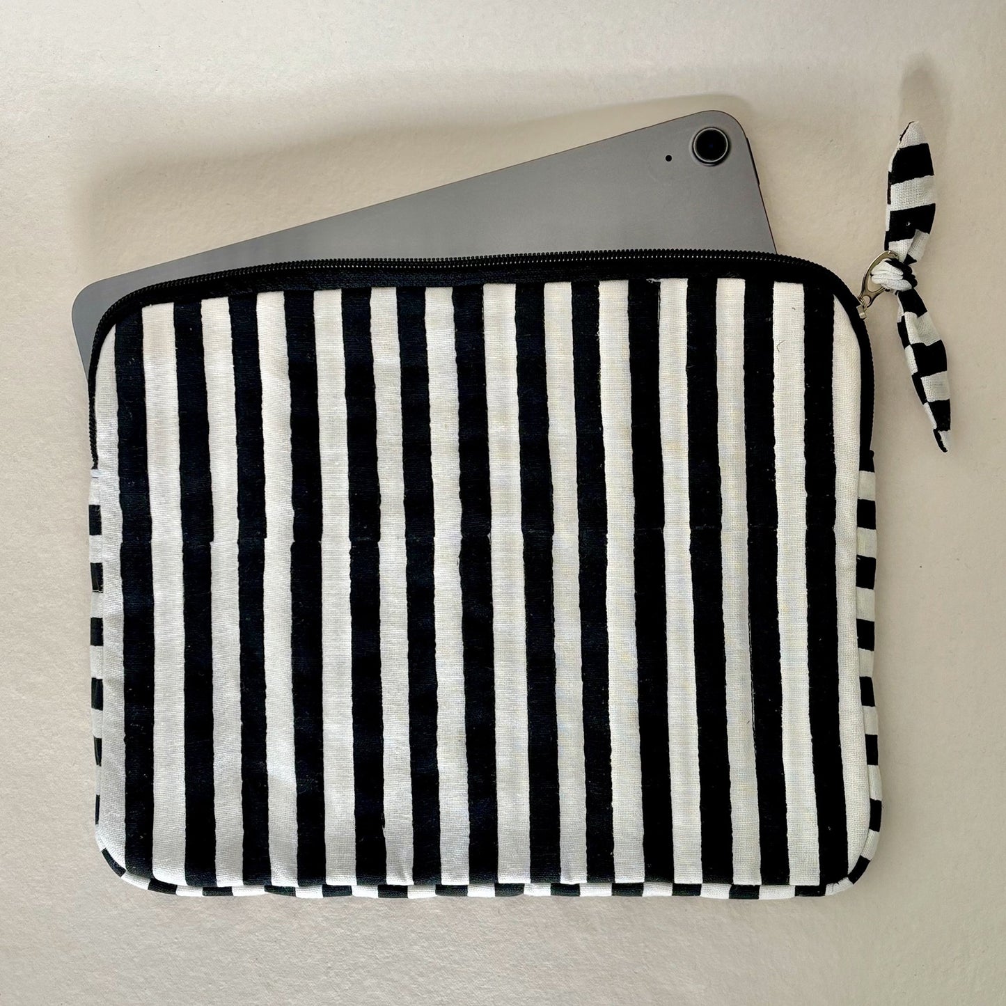 Quilted Cotton Tablet Sleeve + Hand Block Printed Stripes