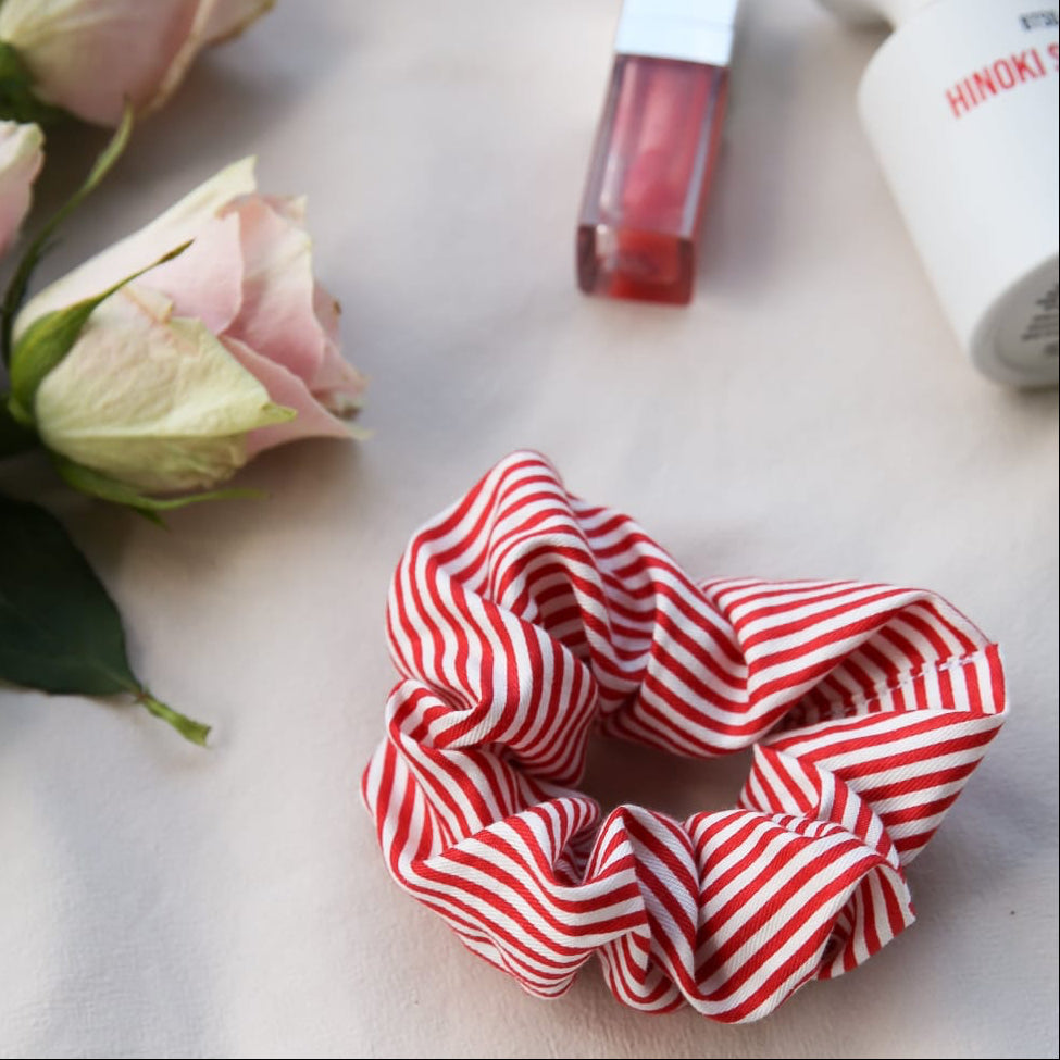 Red Pinstripe Scrunchie