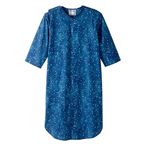 MEN'S NIGHTGOWN WITH DOME CLOSURE, DIGITAL DOT PATTERN, SIZE LARGE (L)