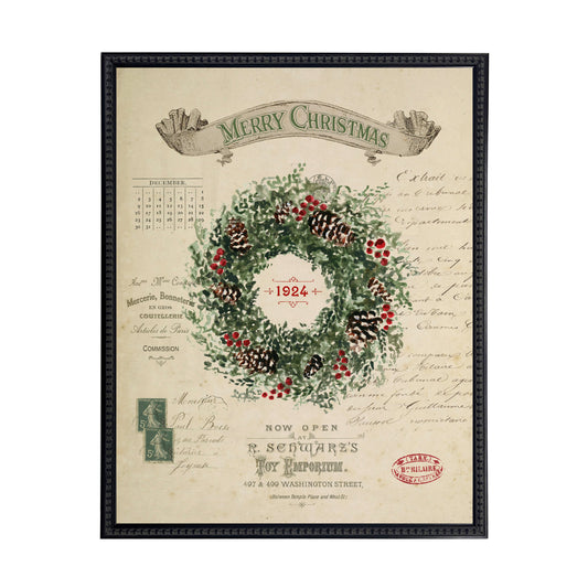 Vintage Painting of a Wreath on a distressed bookplate background