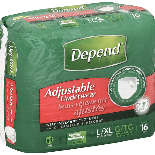 Depend Underwear, Adjustable, Unisex, Maximum Absorbency, L/XL