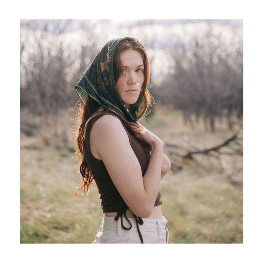 100% Silk Scarf: Haven - Golden Wildflowers & Elk
