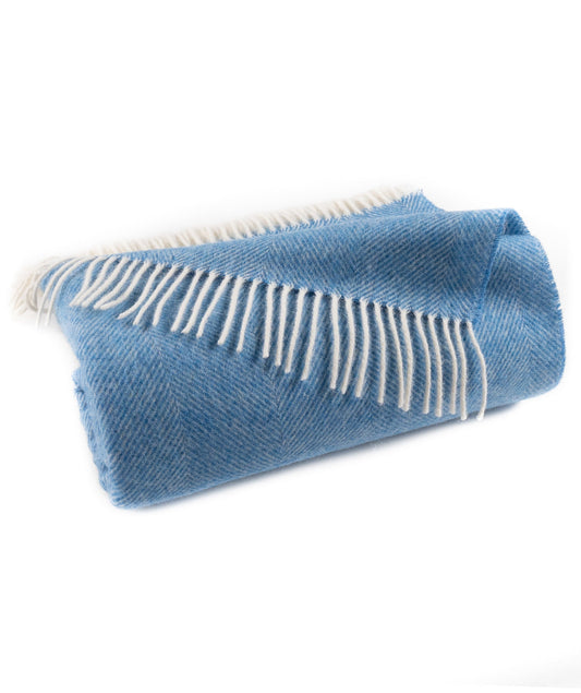 Southampton Home Shetland Lambswool Herringbone Throw – Ocean Blue | Woven in England