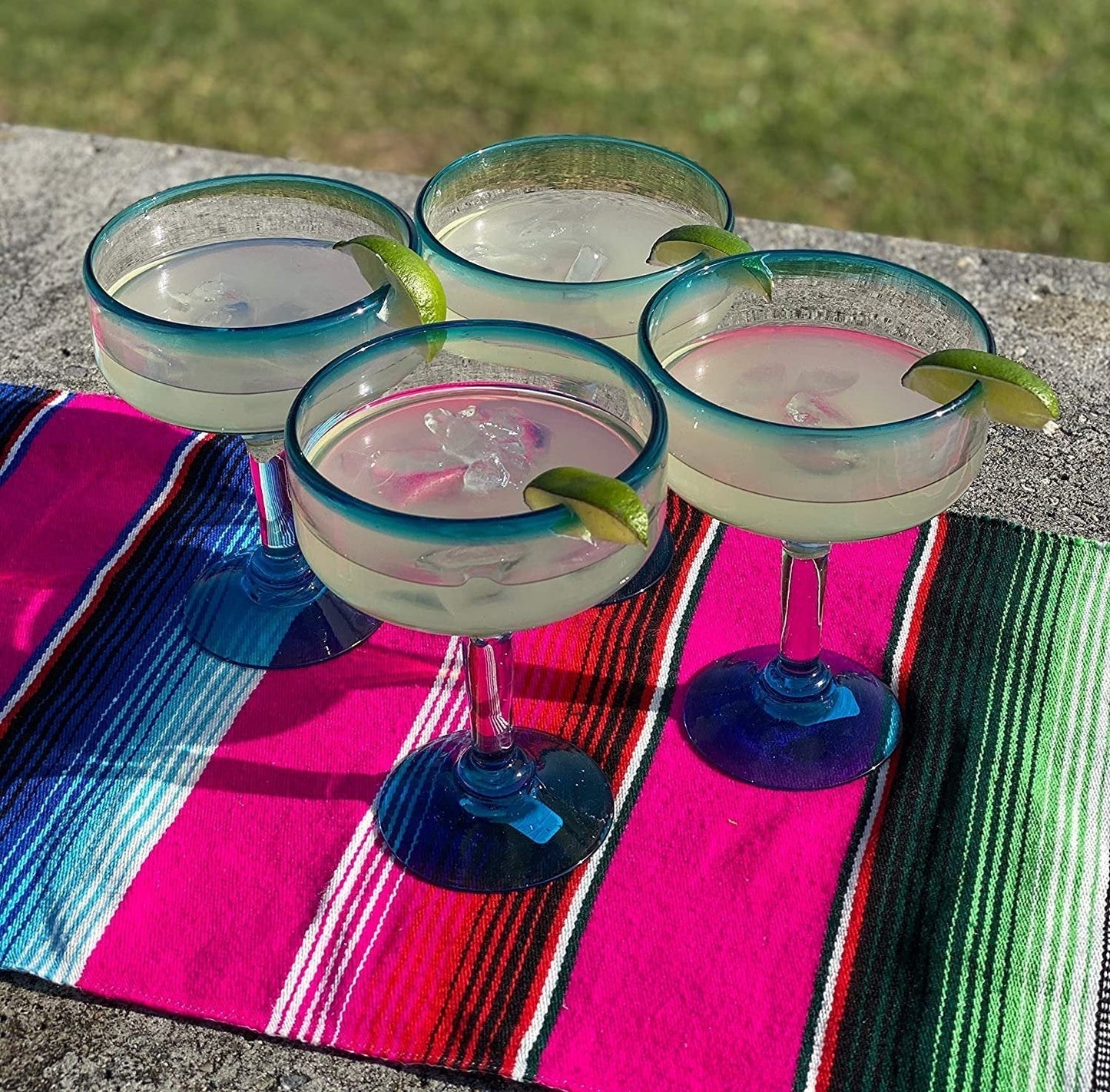 Aqua Rim Margarita Glasses - Set of 4