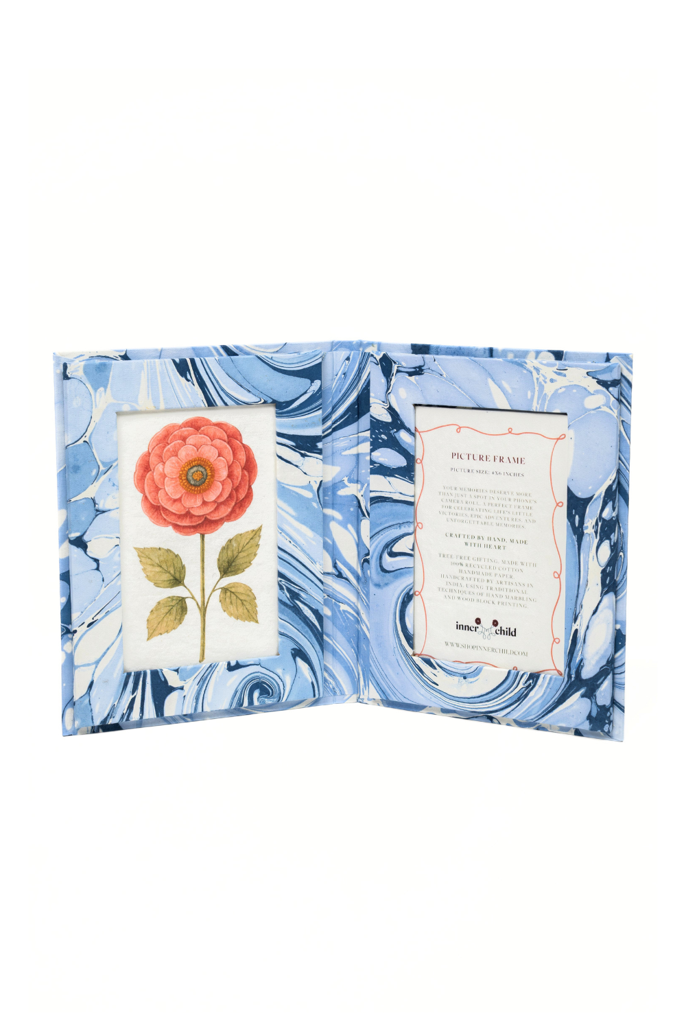Hand-Marbled Picture Frame Folding Book, 4x6 in Ocean Wave