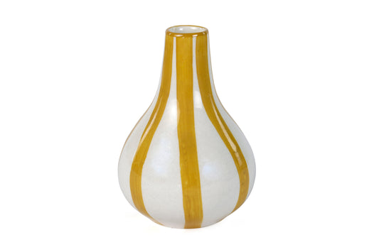 Ceramic Stripe  bud vase, Yellow-  3.5 x 3.5 x 4.75 Inches ( Set of 2 )