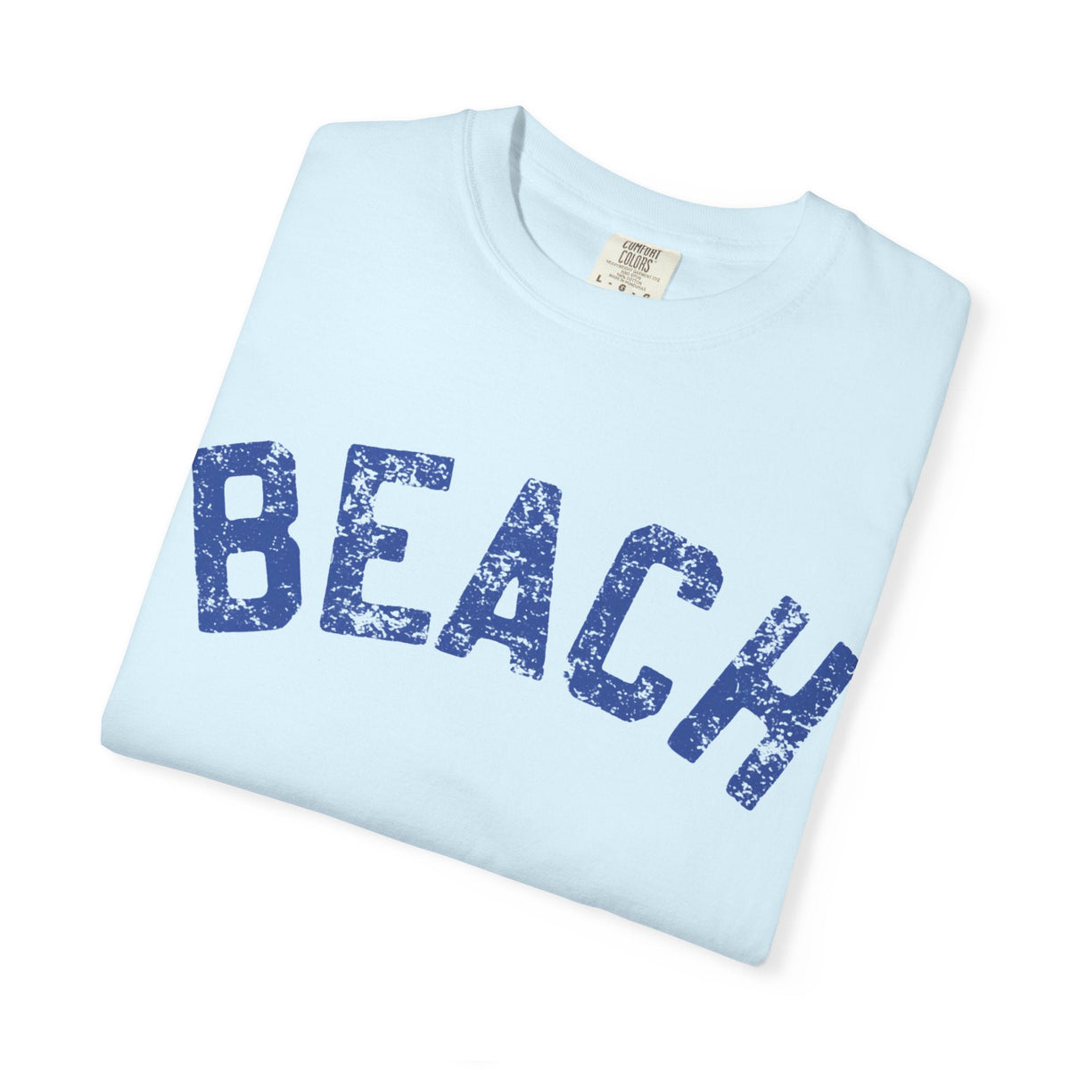 Beach Graphic T-Shirt – Vintage Blue "BEACH" Print
