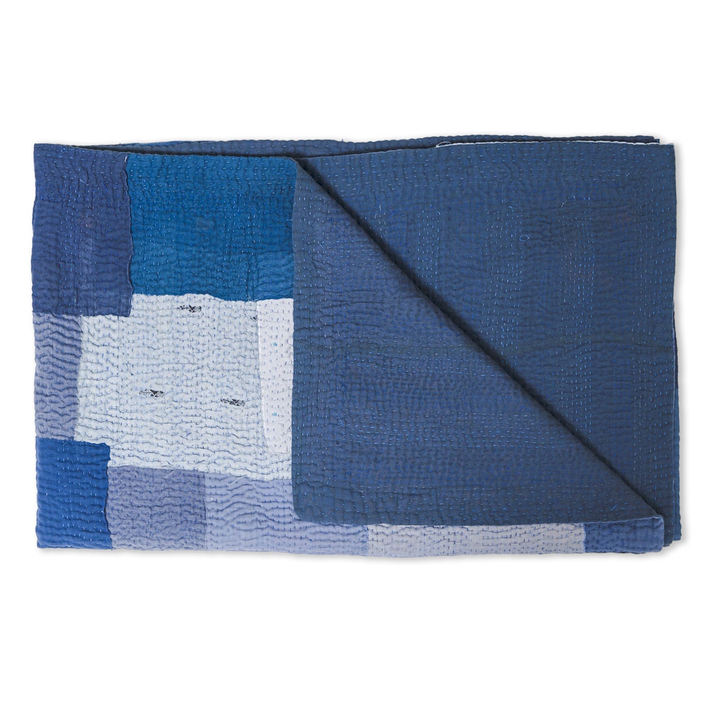 Landscape Fray Patch Vintage Kantha Throw - Navy