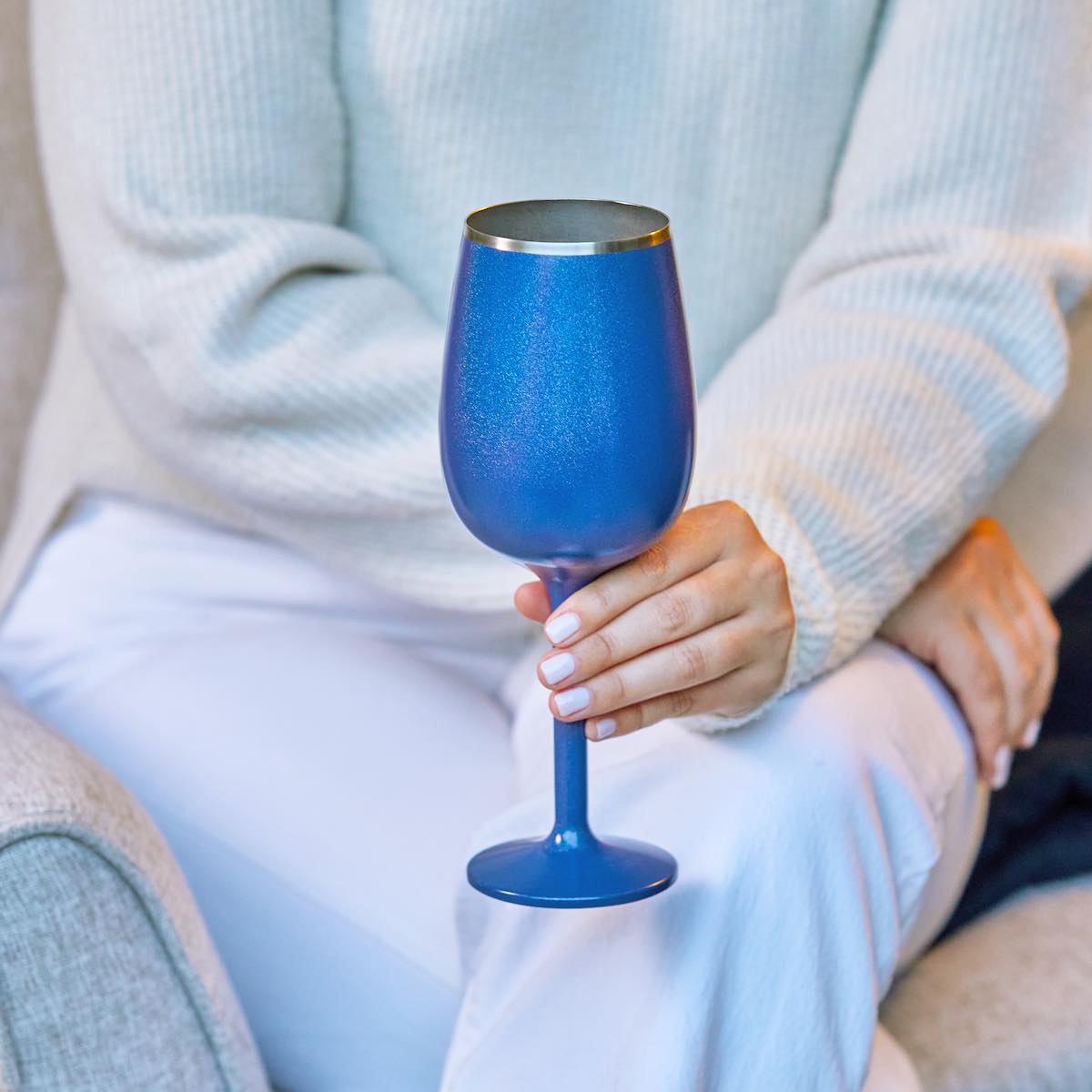Stainless Steel Stemmed Wine Glass, Set of 2 - Blue