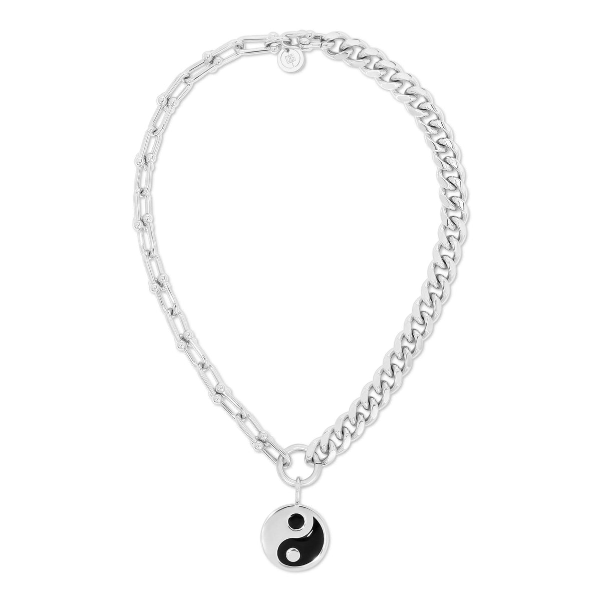Dual Chain Necklace With Lage Enamel Yin Yang Pendant