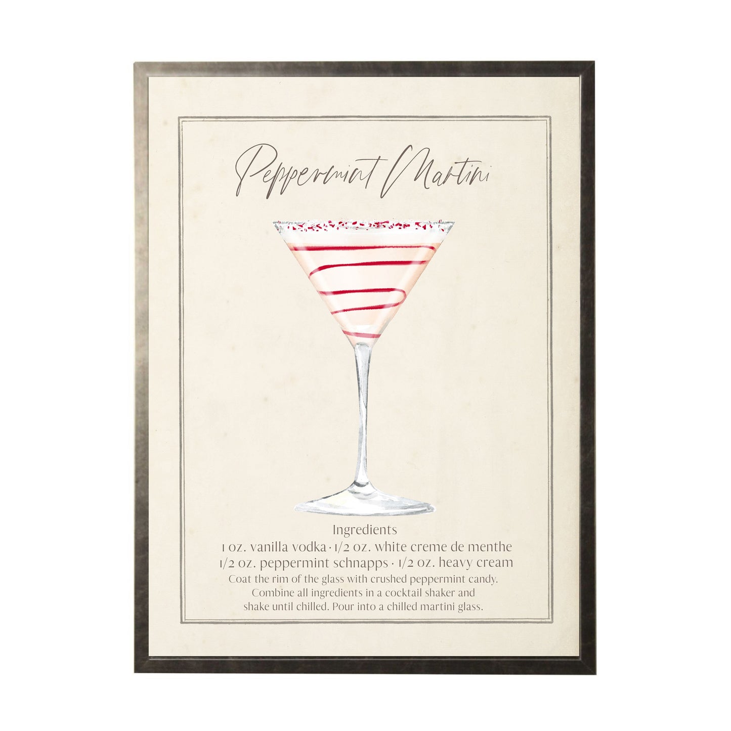 Watercolor Peppermint Martini Cocktail and Recipe