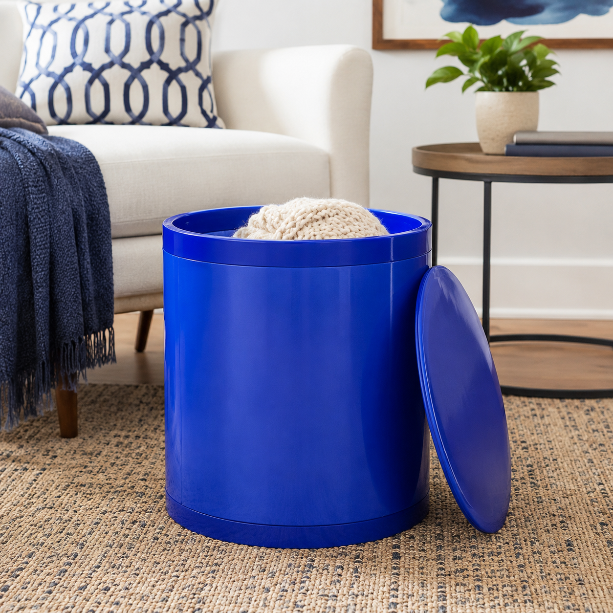 Otto Storage Stool | Round Plastic Storage Ottoman Solid