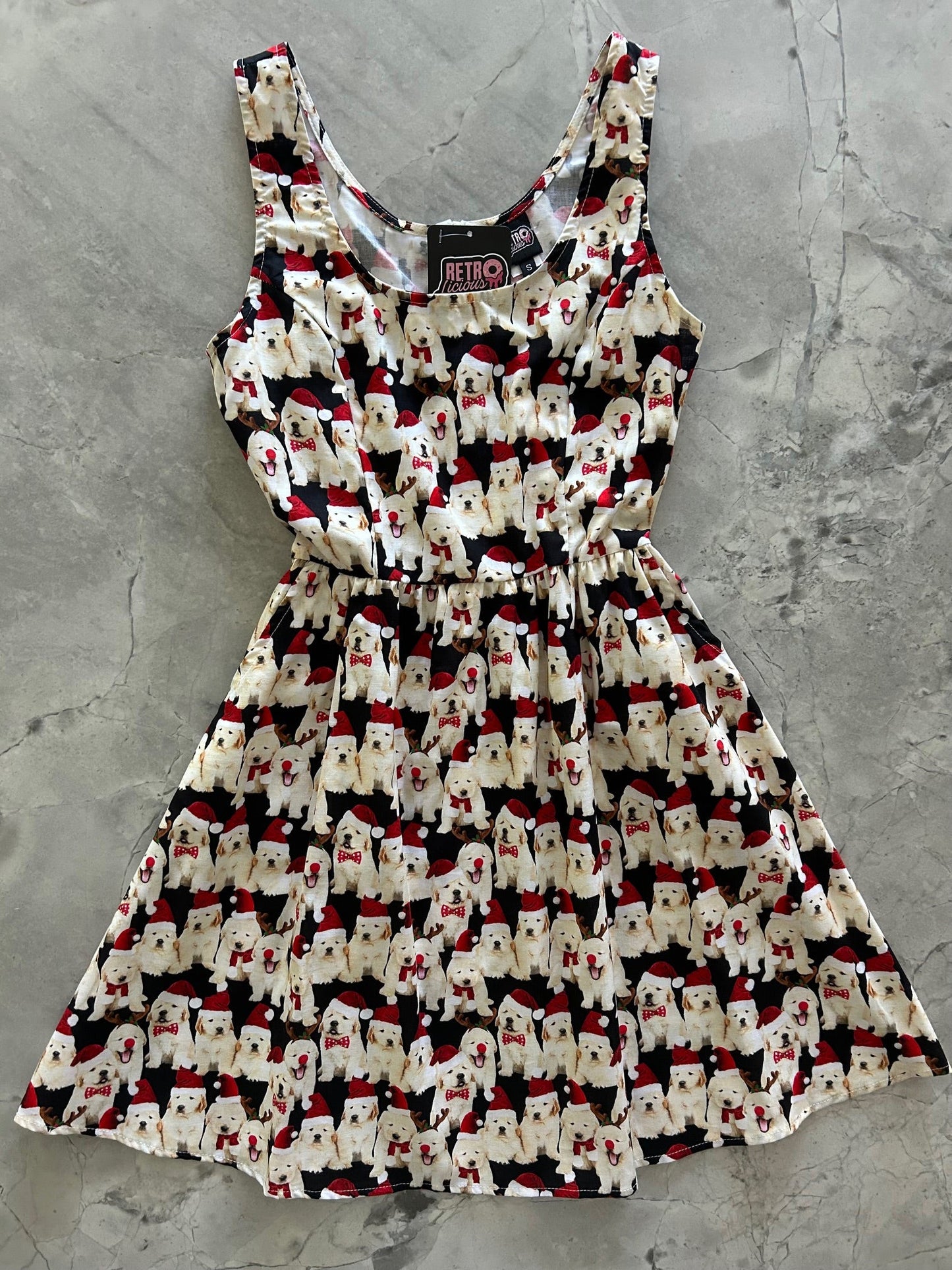 Dogs in Santa Hats Shorter Fit & Flare Dress