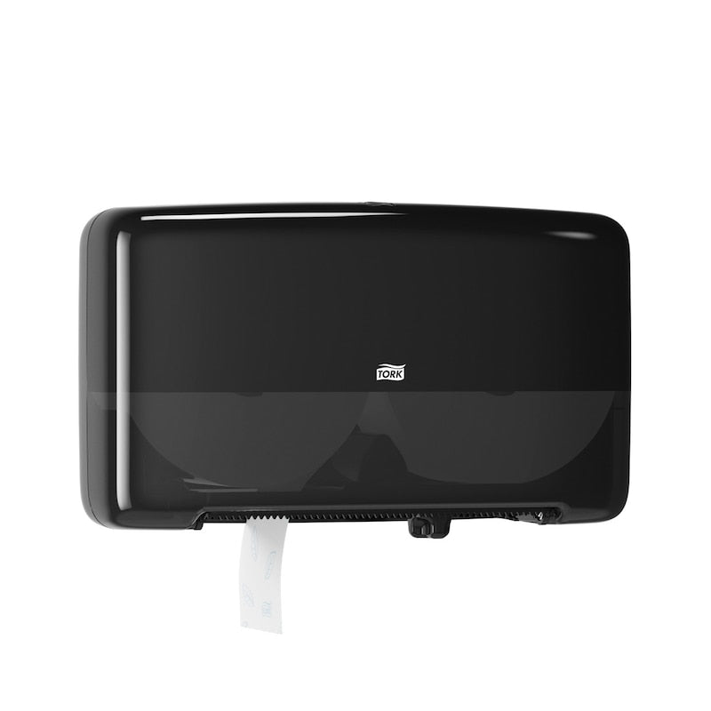 Tork Twin Mini Jumbo Toilet Paper Dispenser Black T2 High Capacity Bathroom Tissue Dispenser (QTY 1), SKU 5555290