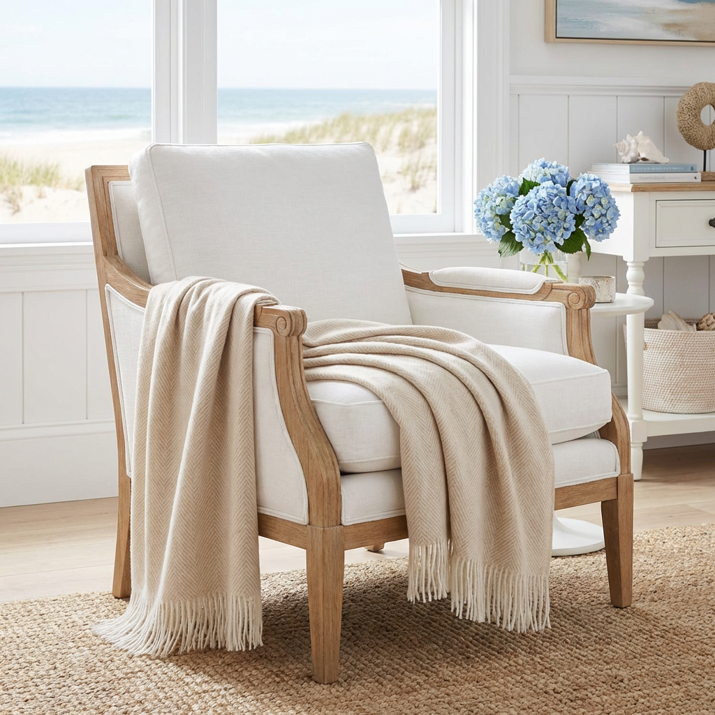 Southampton Home Merino Wool Herringbone Throw (Linen)