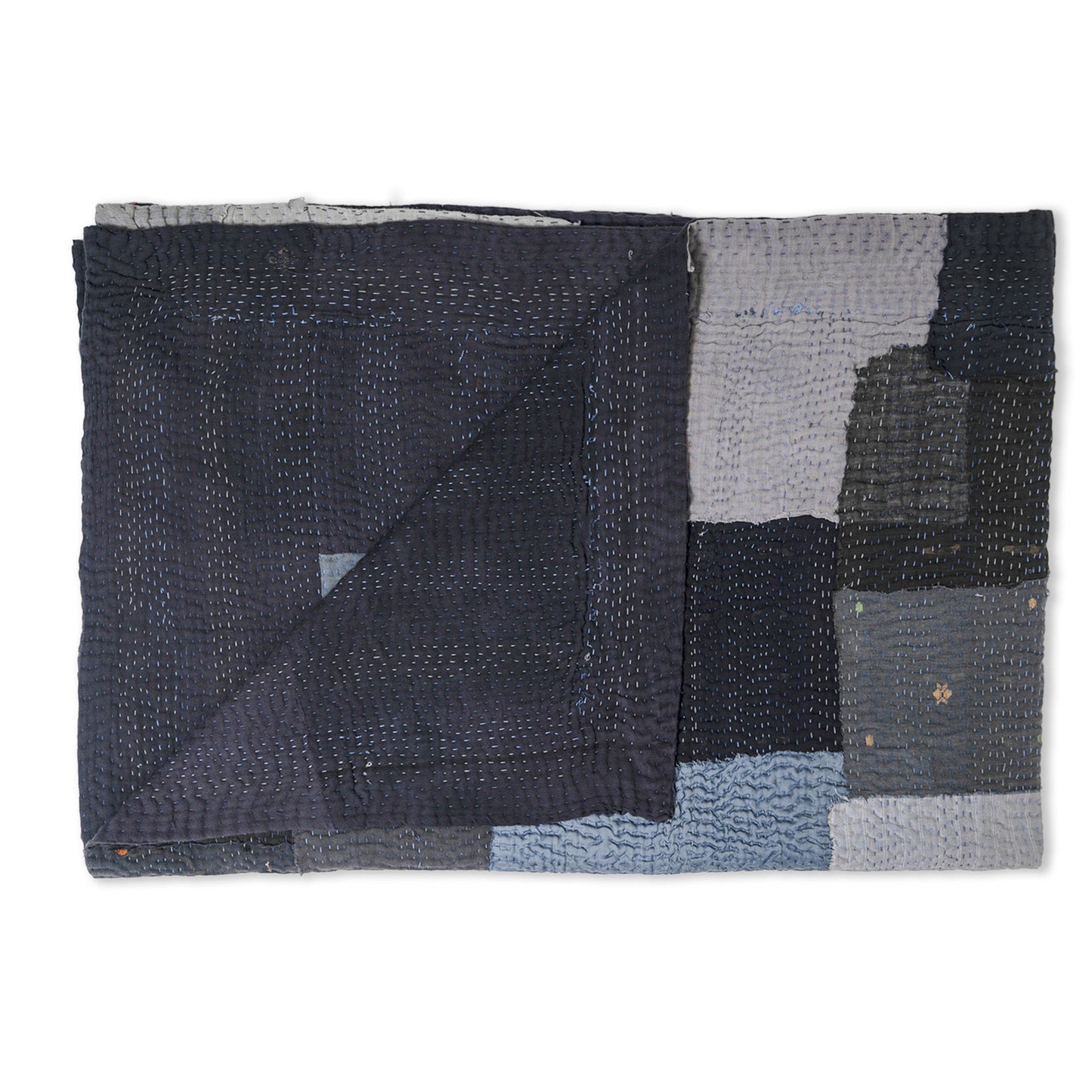 Landscape Fray Patch Handmade Vintage Kantha Throw - Black