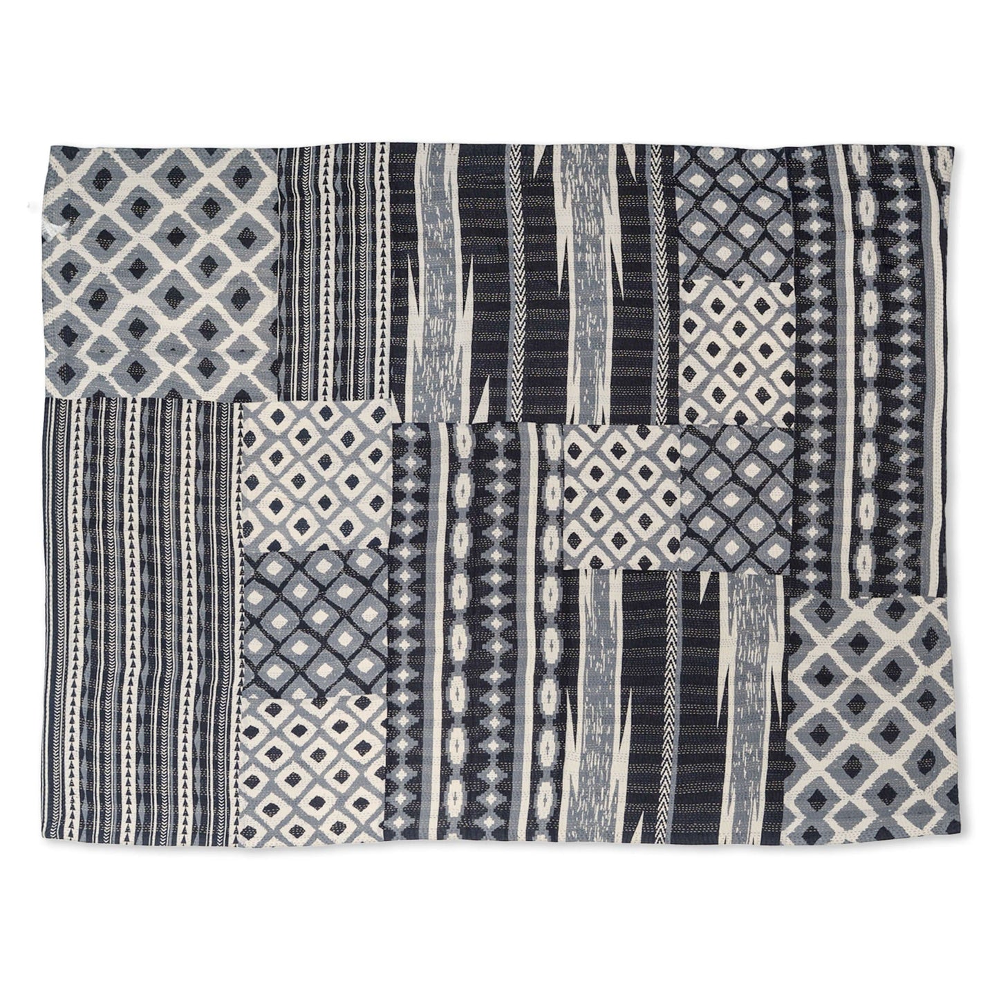 Monotone Ikat  Vintage Kantha Throw - Monotone Black
